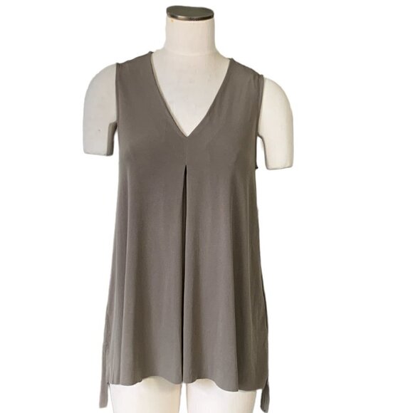 Banana Republic Loose Hi-Lo V-Neck Pleat Front Swing Tank Top Khaki Beige S #65F - Picture 1 of 7
